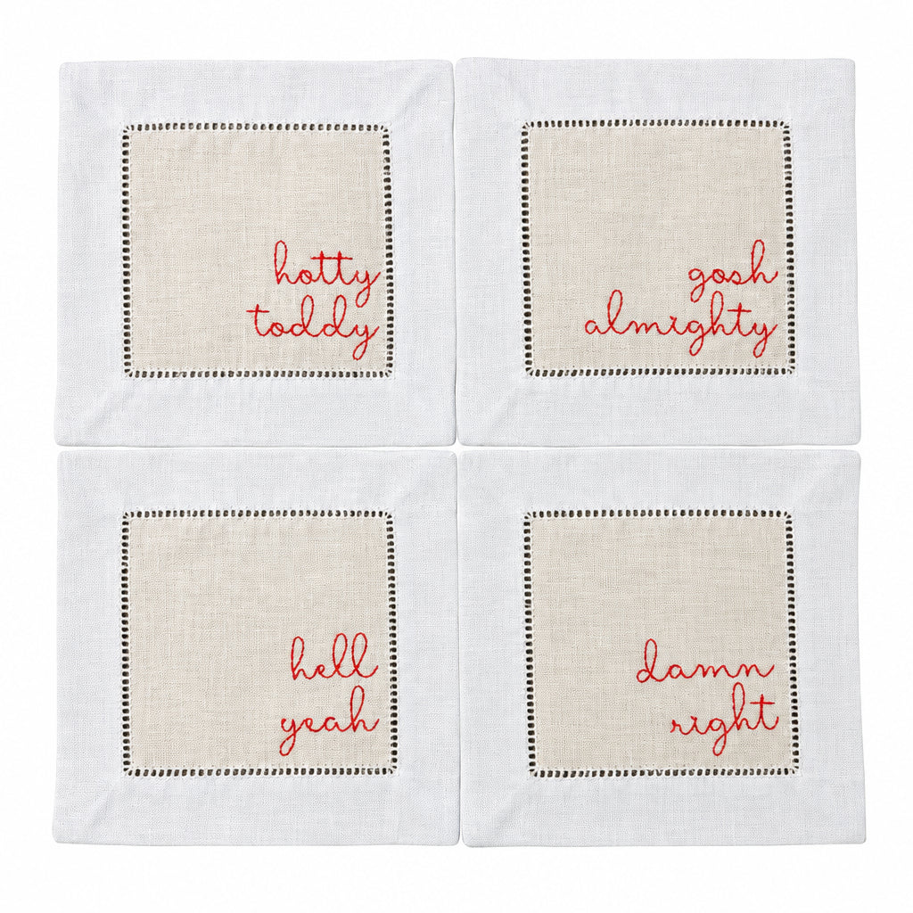 Hotty Toddy linen cocktail napkins in powder blue, set of 4