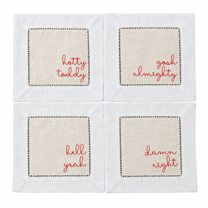 Hotty Toddy linen cocktail napkins in powder blue, set of 4
