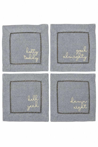 Hotty Toddy linen cocktail napkins in red, set of 4