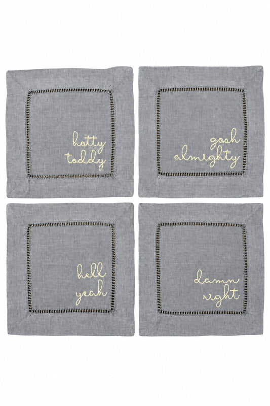 Hotty Toddy linen cocktail napkins in red, set of 4