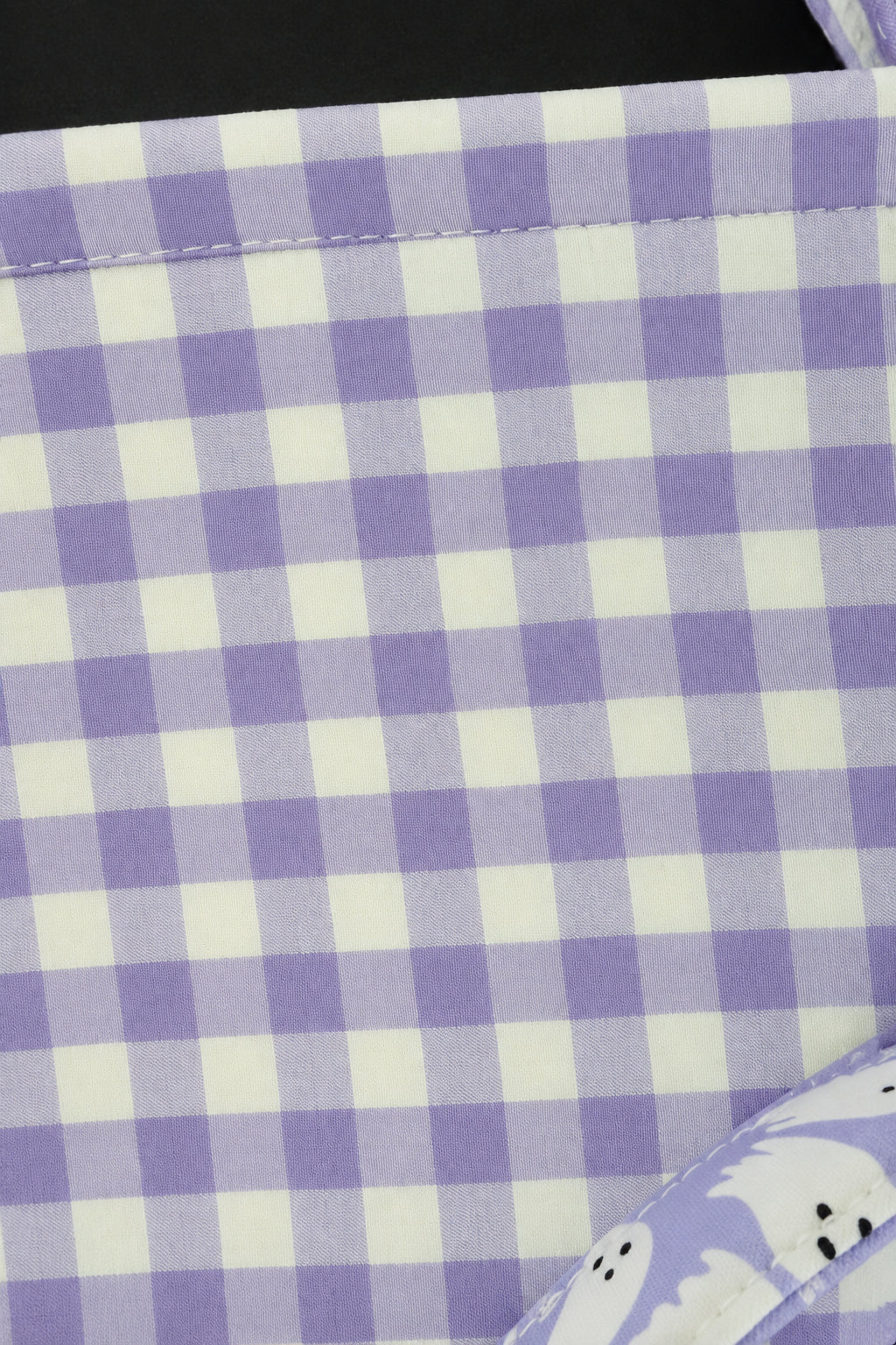 Purple and white gingham fabric for the Halloween candy bucket