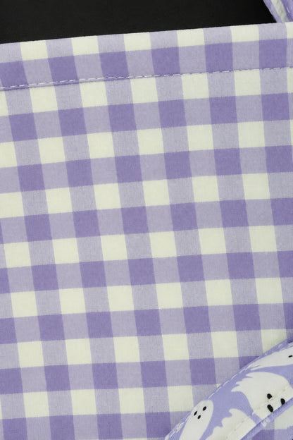 Purple and white gingham fabric for the Halloween candy bucket