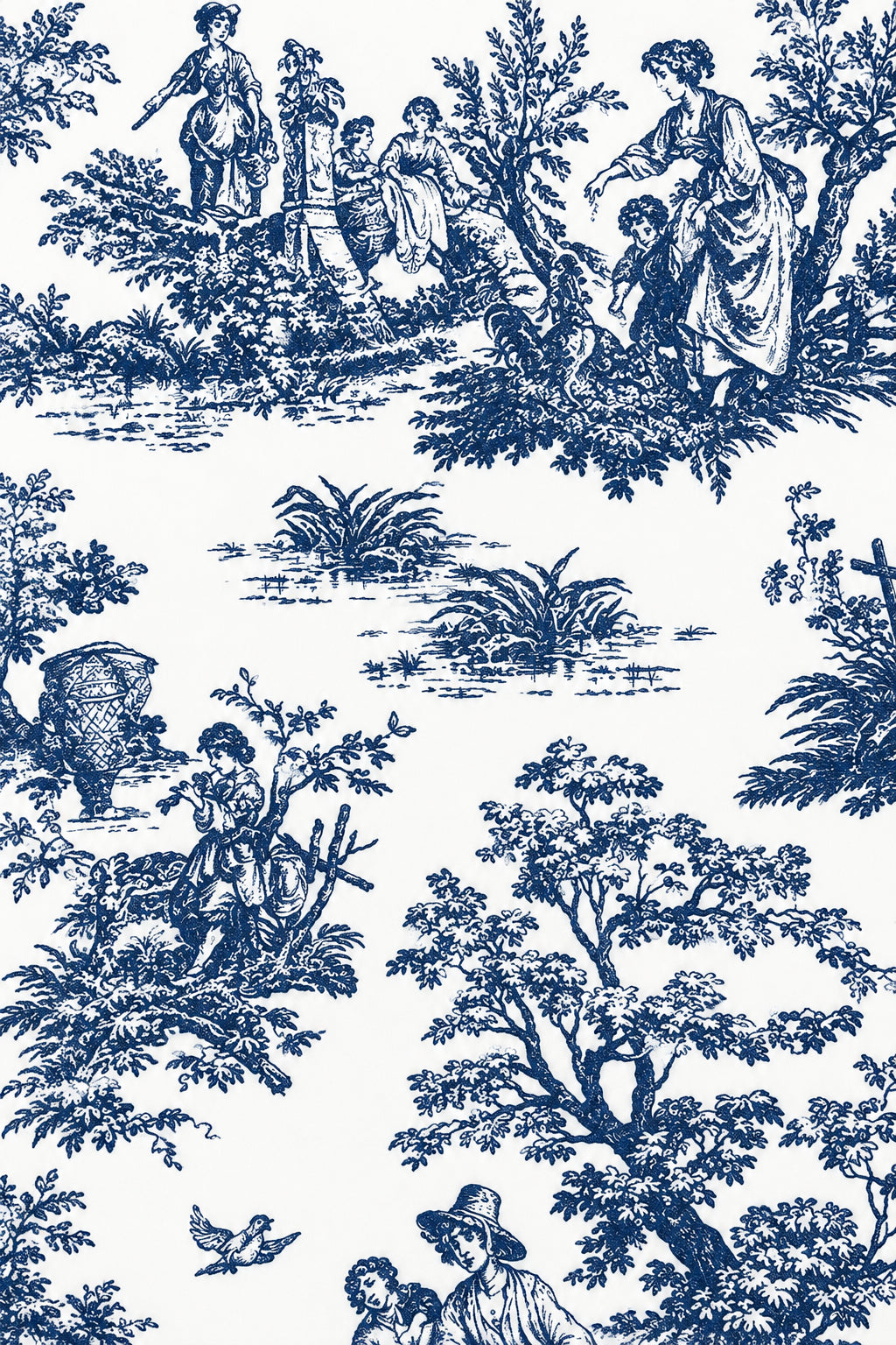Navy toile wreath sash fabric